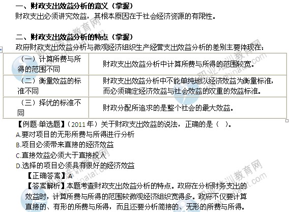 2014年中級經(jīng)濟(jì)師財(cái)政稅收精講：財(cái)政支出效益分析的意義及特點(diǎn)