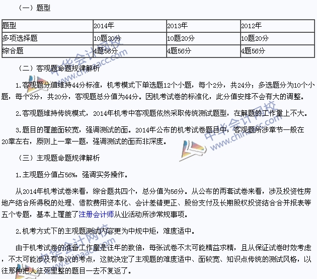 2015年注冊(cè)會(huì)計(jì)師《會(huì)計(jì)》題型及命題規(guī)律