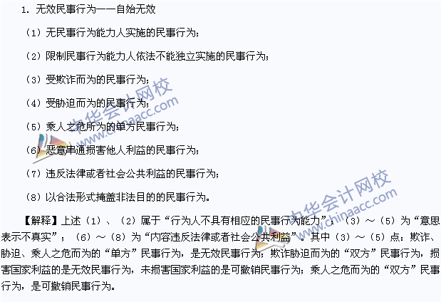 2015年注冊會計師《經濟法》高頻考點：無效民事行為