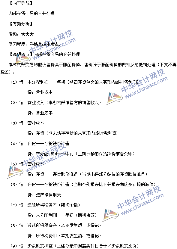 2016中級會計職稱《中級會計實務(wù)》高頻考點：內(nèi)部存貨交易