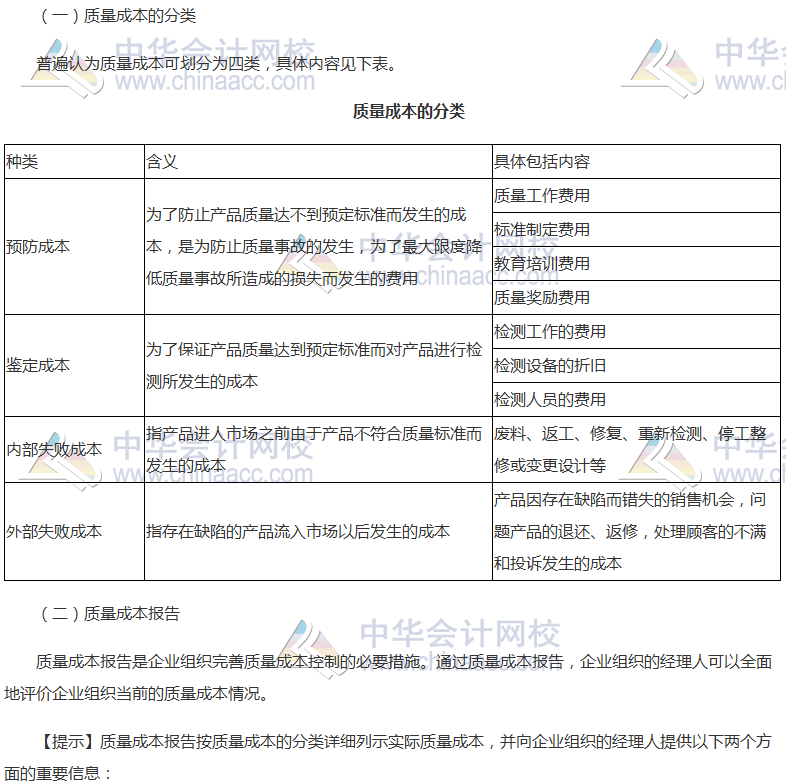 《財管》高頻考點：質(zhì)量成本報告