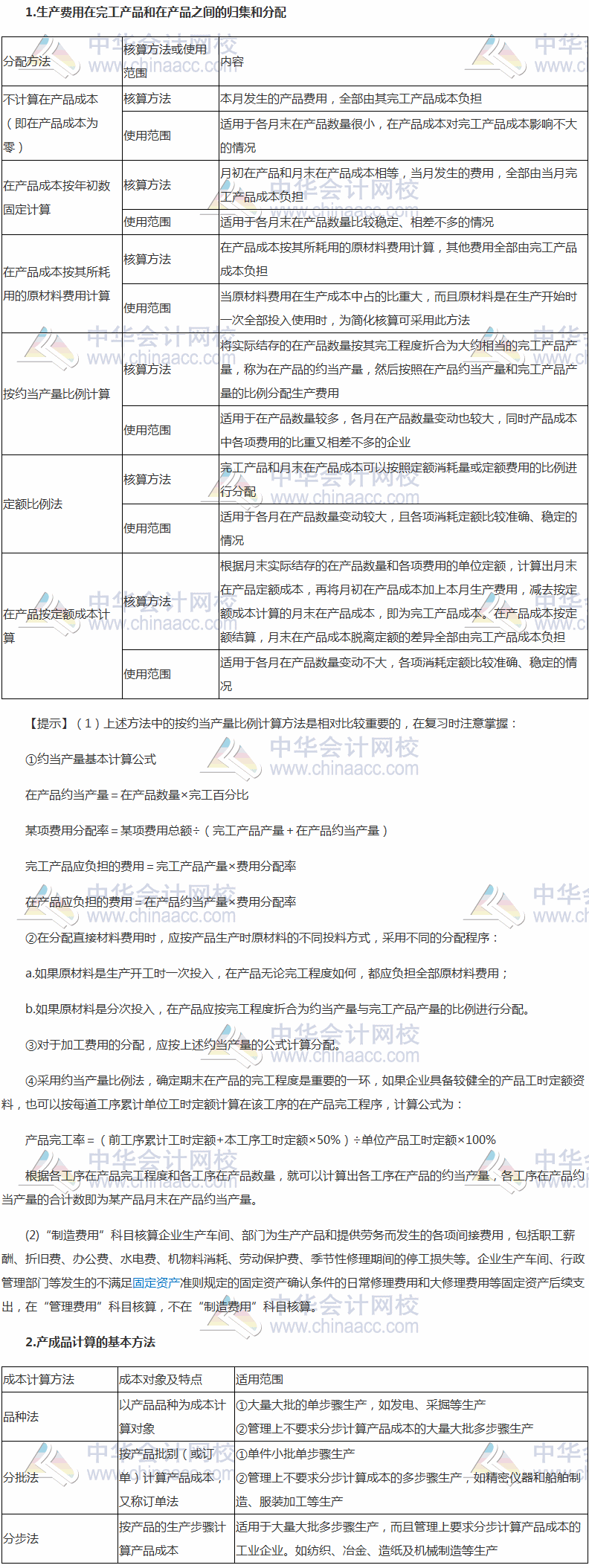 2017稅務(wù)師《財(cái)務(wù)與會計(jì)》高頻考點(diǎn)：產(chǎn)品成本核算的基本方法