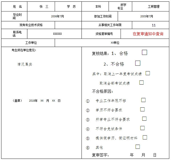 重慶市經(jīng)濟(jì)中、初級(jí)考試報(bào)名條件復(fù)審表