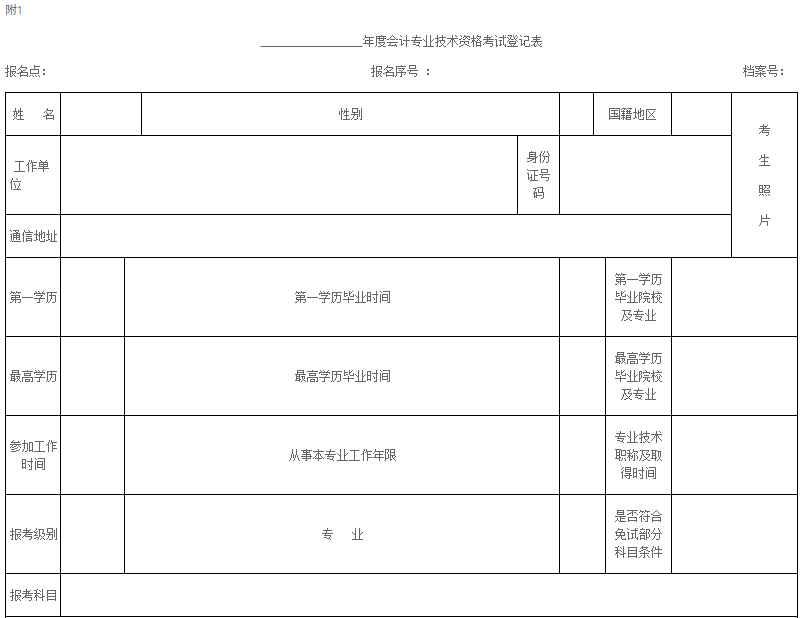 年度會(huì)計(jì)專業(yè)技術(shù)資格考試登記表