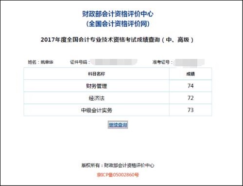 中級(jí)考試成績(jī)