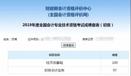 初級(jí)會(huì)計(jì)考試成績(jī)