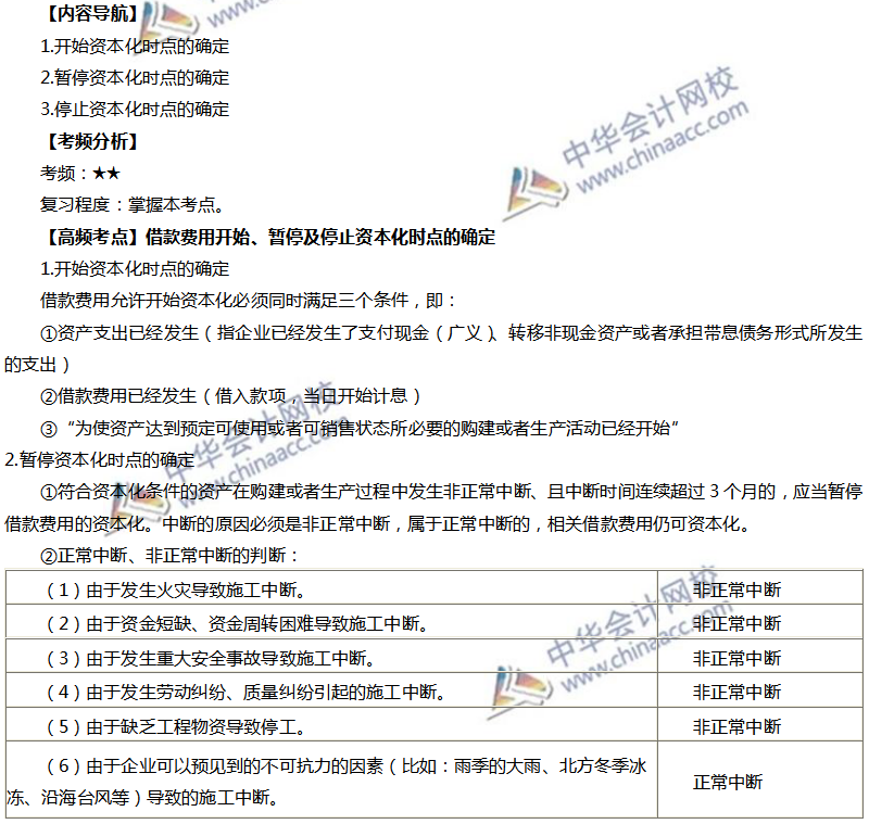 借款費用資本化時點的確定