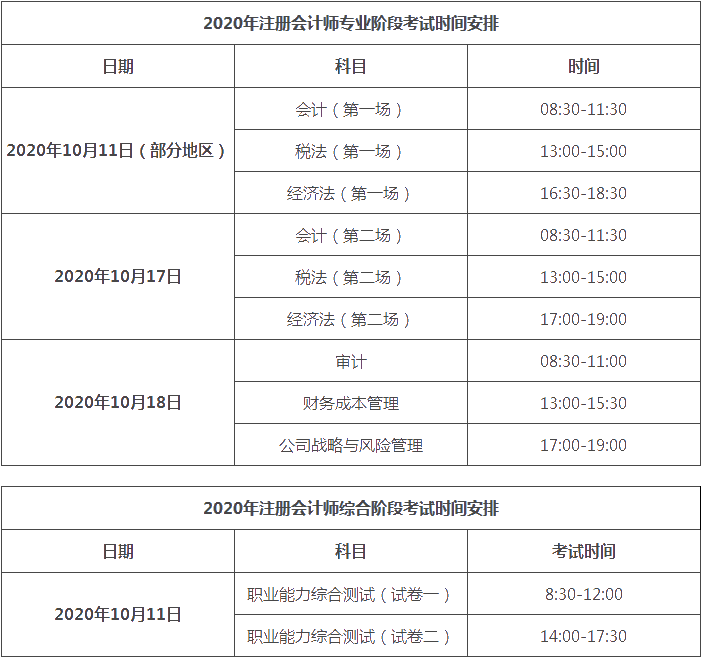 貴州2020年注會(huì)考試時(shí)間安排新鮮出爐！