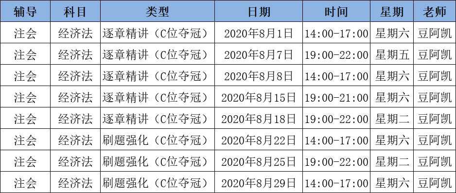 2020注會(huì)《經(jīng)濟(jì)法》C位奪冠課表來(lái)了！