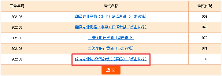 選擇“經(jīng)濟(jì)專業(yè)技術(shù)資格考試（高級）”