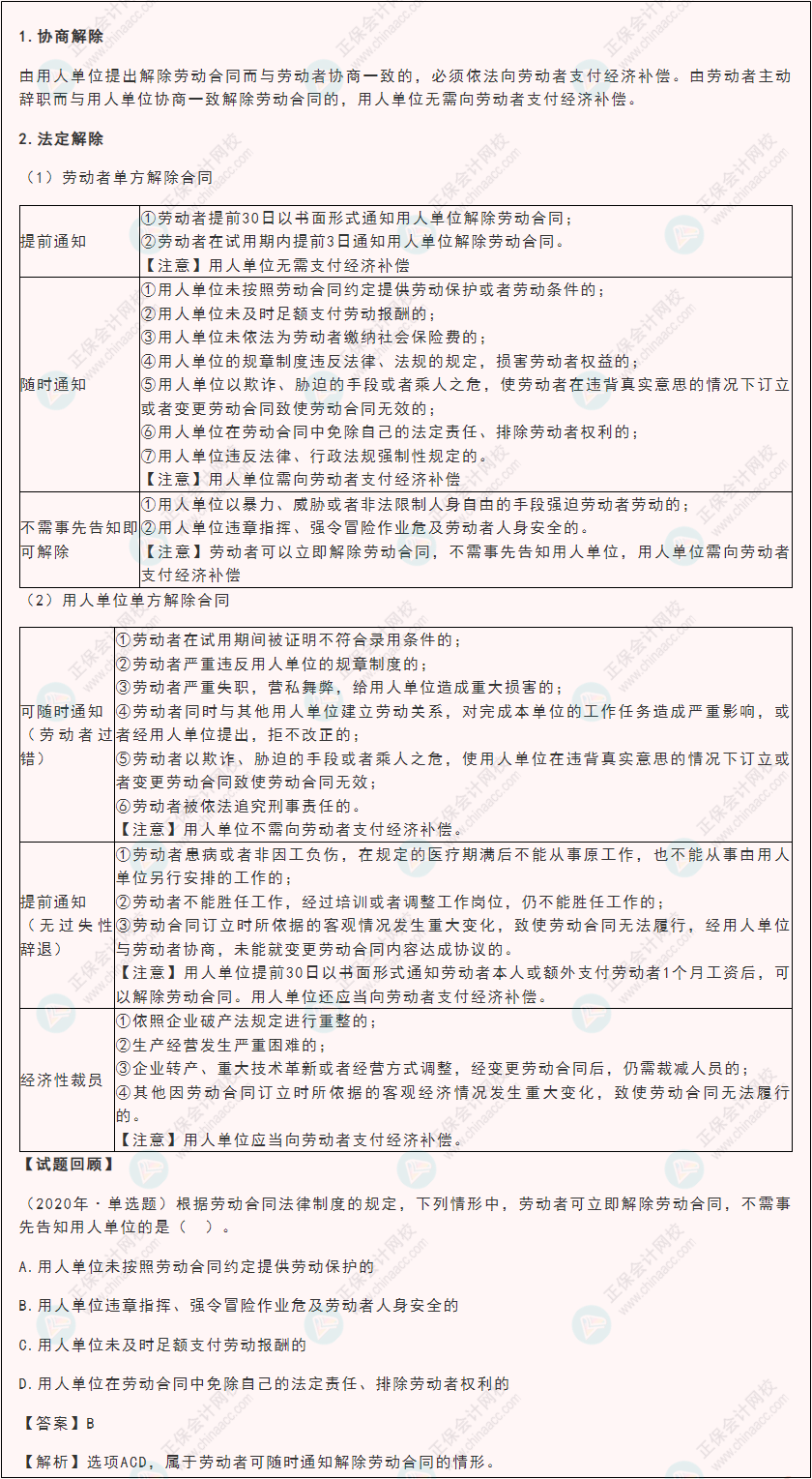 2022年《經(jīng)濟法基礎(chǔ)》高頻考點：勞動合同的協(xié)商解除、法定解除