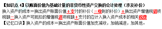 【速記口訣4】《中級會計實務(wù)》以賬面價值為基礎(chǔ)計量的非貨幣性資產(chǎn)交換的會計處理（涉及補(bǔ)價）