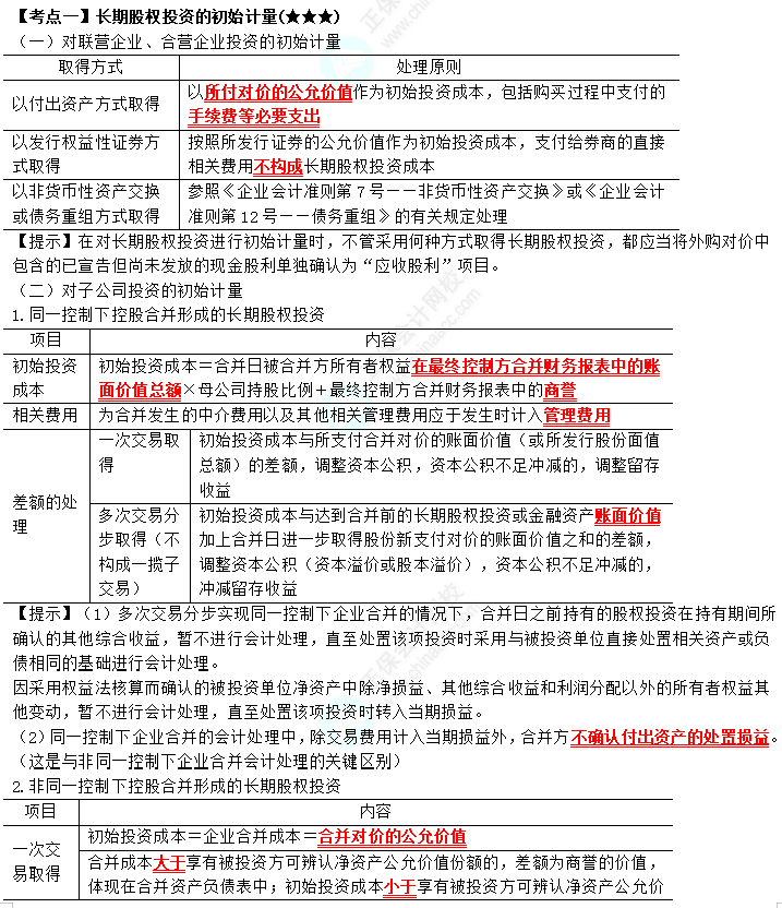 2023年注會《會計》第6章高頻考點1：長期股權(quán)投資的初始計量