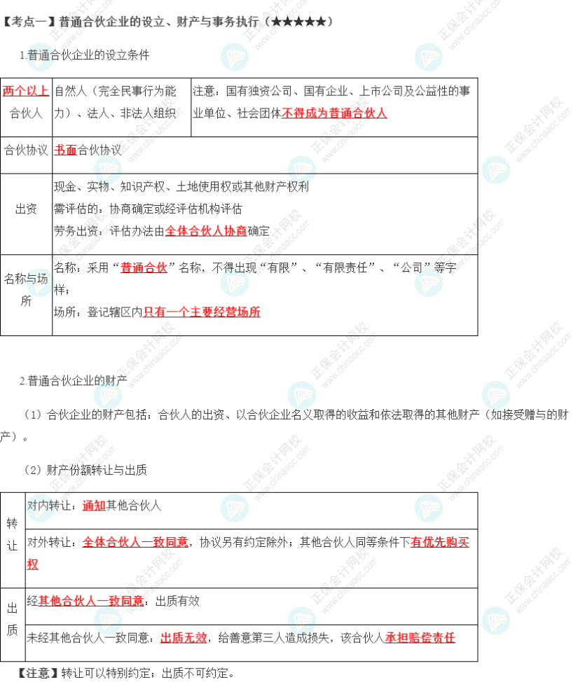 2023年注會《經(jīng)濟法》第5章高頻考點1：普通合伙企業(yè)的設立、財產(chǎn)與事務執(zhí)行