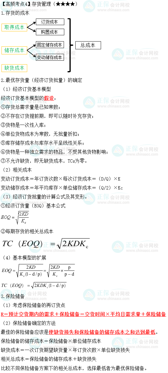 2023中級會計職稱《財務(wù)管理》高頻考點：存貨管理