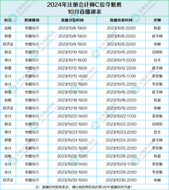 速來領(lǐng)??！2024年C位奪魁班10月課表來啦！