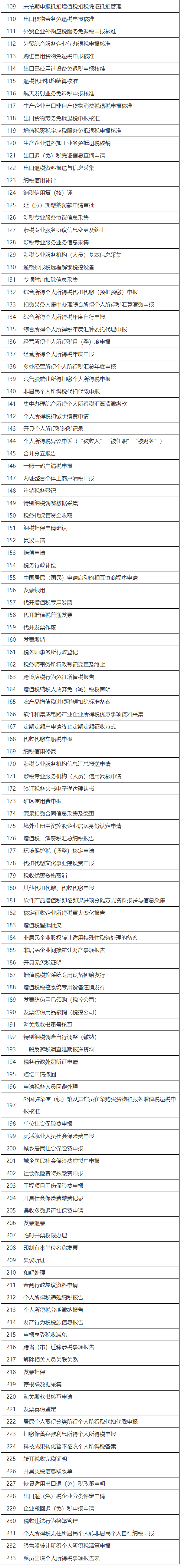 “非接觸式”辦稅繳費事項清單