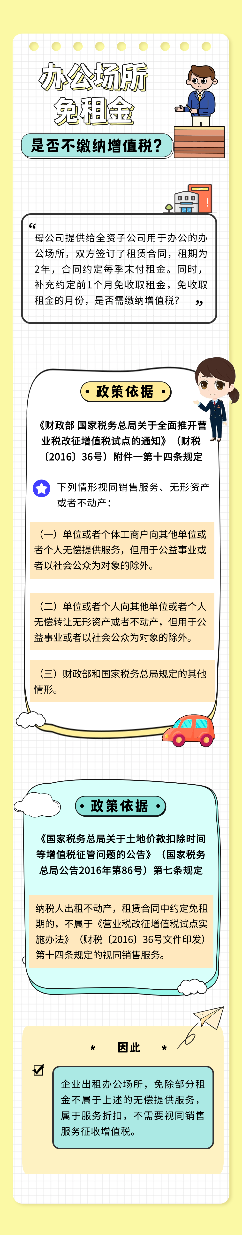 辦公場(chǎng)所免租金是否不繳納增值稅？