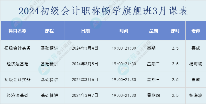 2024年初級會計職稱暢學(xué)旗艦班直播課表安排