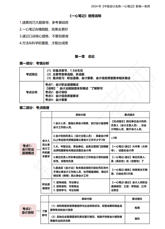 【一心筆記】靳煥一老師2024《中級會計實務(wù)》第1章 總論