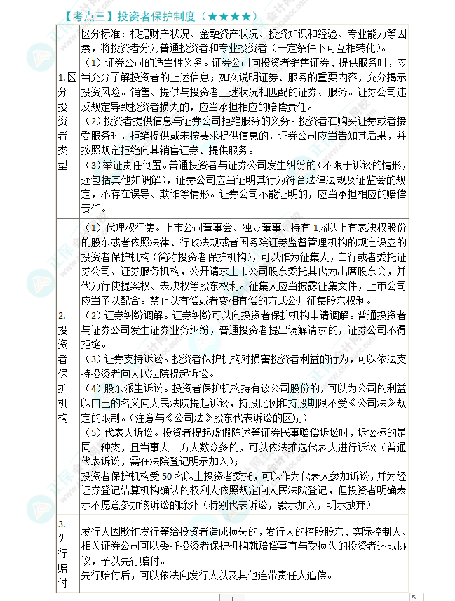 2024年注會第7章高頻考點(diǎn)3：投資者保護(hù)制度