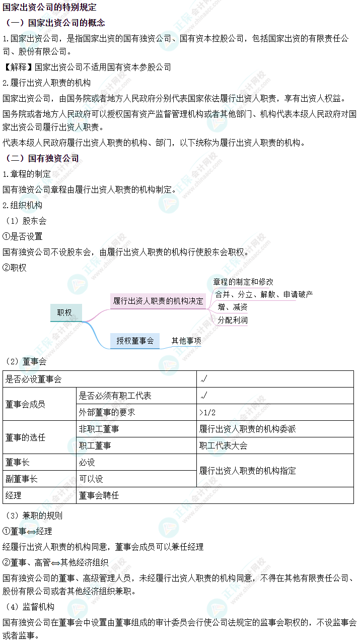 2024中級會計(jì)《經(jīng)濟(jì)法》必會考點(diǎn)-國家出資公司的特別規(guī)定