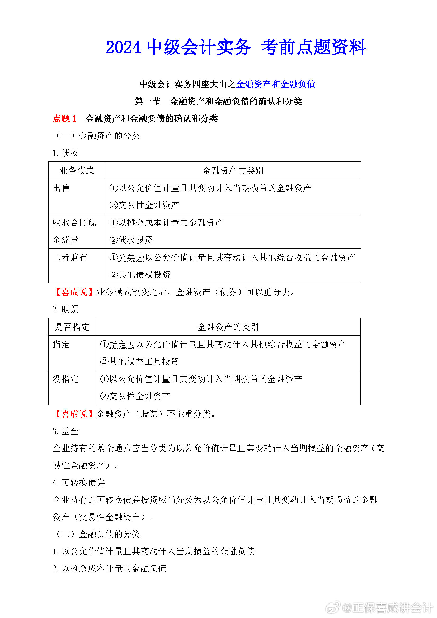 喜成2024年中級(jí)會(huì)計(jì)實(shí)務(wù)主觀題預(yù)測(cè) 這些考點(diǎn)再看一遍！